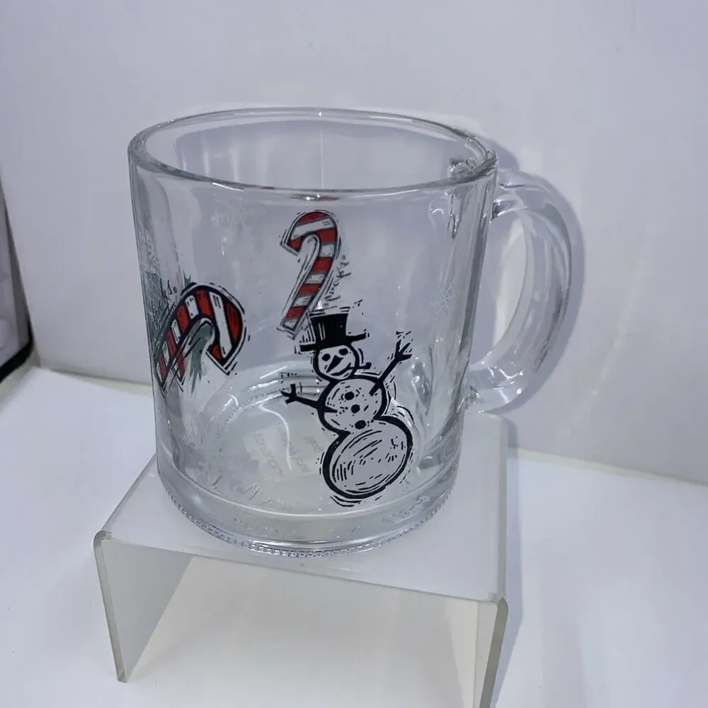 Starbucks Candy Cane Christmas Tree Winter Snowflake Clear Glass Coffee Cup 12oz